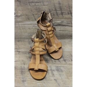 Eileen Fisher Echo Gladiator Wedge Sandals Womens 7.5 Tan Leather Wood Casual